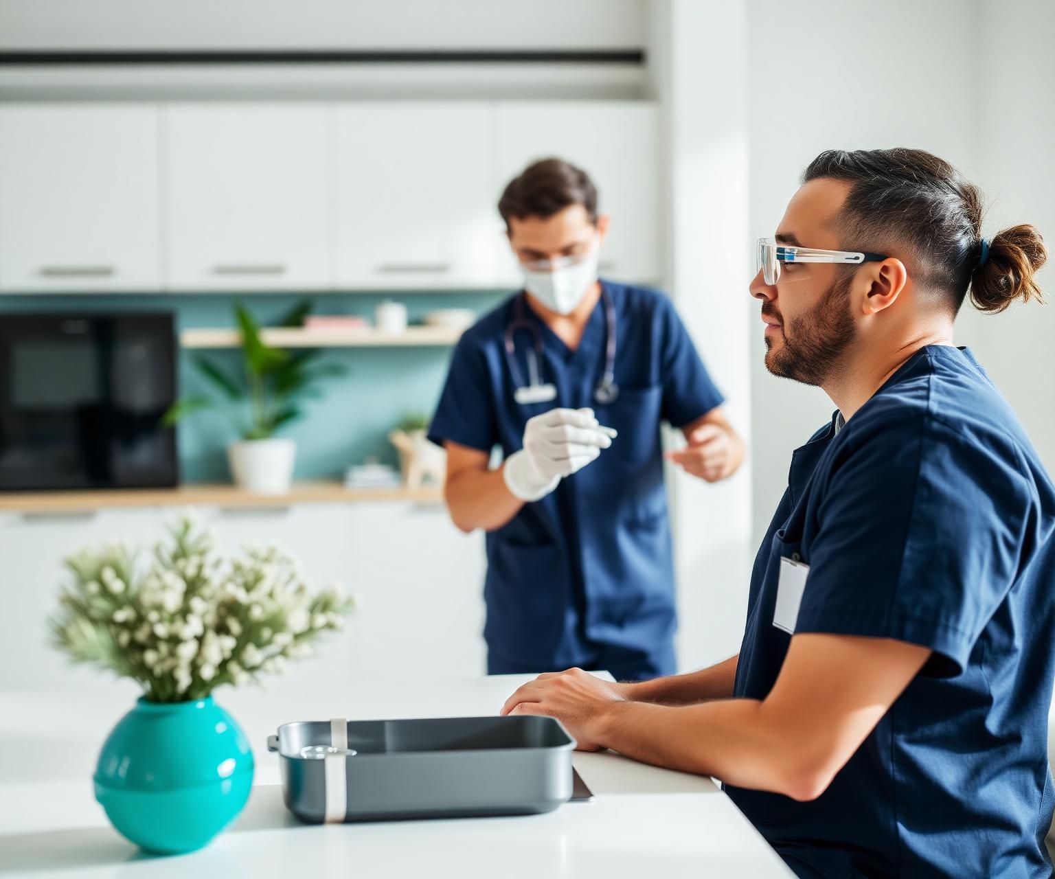 Professional mobile specimen collector assisting a client in a clean, modern home environment
